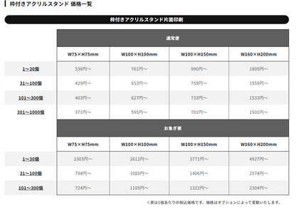 枠付きアクリルスタンド（1個から注文可能）